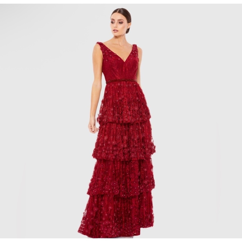Mac Duggal Red Tiered Maxi Dress